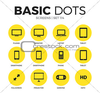 Screens flat icons vector set