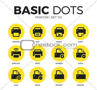 Printer flat icons vector set
