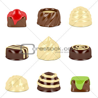 Chocolate candies on white