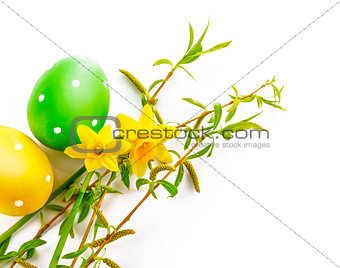 Easter eggs with spring flower greeting card