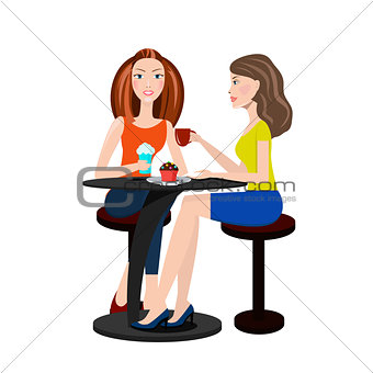 Two beautiful women sitting in a cafe and talking