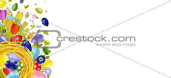 Happy Easter isolated colored eggs, spring decoration, leave, tulip flower design element in flat style