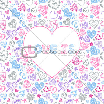 Valentines card with colorful hearts