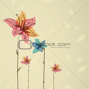 Beautiful color floral design card. Vector illustration