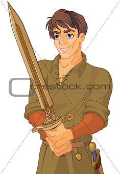 Young Medieval Man Holding a Sword