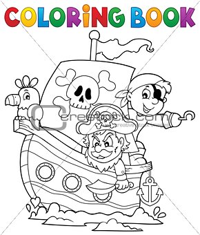 Coloring book pirate boat theme 1