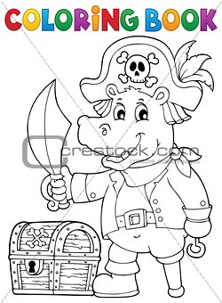 Coloring book pirate hippo image 1