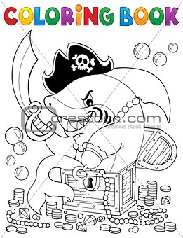 Coloring book pirate shark with treasure