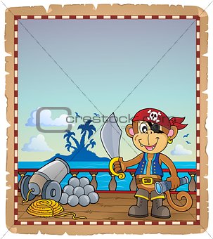 Parchment with pirate monkey on ship
