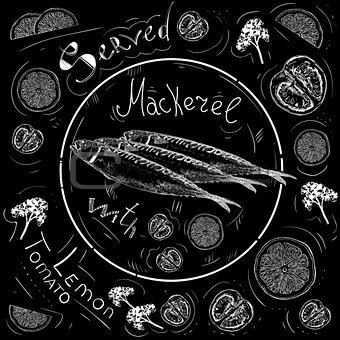 Lettering fish menu, fresh fish, mackerel, seafood, menu, seafood restaurant, hand drawn with brush pen.