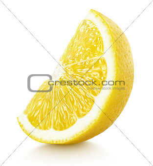 wedge of yellow lemon citrus fruit isolated on white