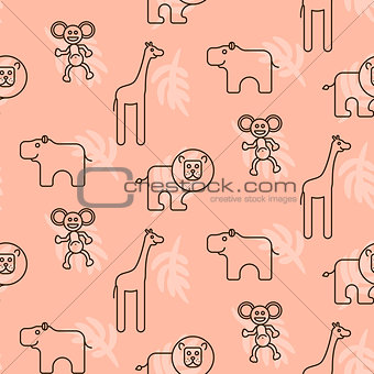 Safari animals kid seamless pattern vector.