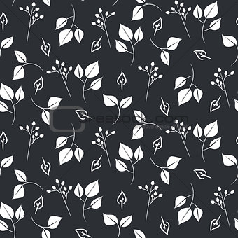 White leaves and dogrose seamless vector pattern.