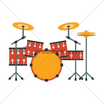 Drum Kit, Part Of Musical Instruments Set Of Realistic Cartoon Vector Isolated Illustrations