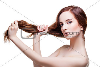 Beautiful girl with long strong hair