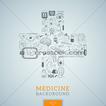 Medicine icons in cross shape.