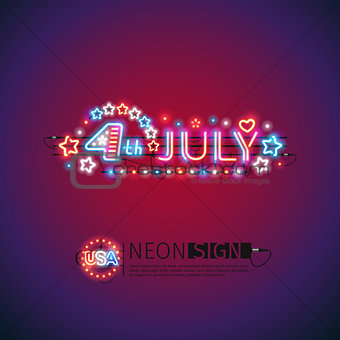 Glowing Neon 4th July Sign