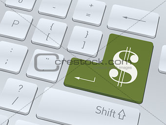 Dollar sign concept on button of white computer keyboard.