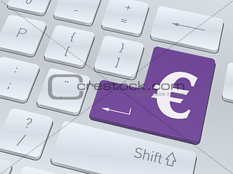 Euro sign concept on button of white computer keyboard.