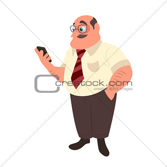 Man with a mustache using his smart phone