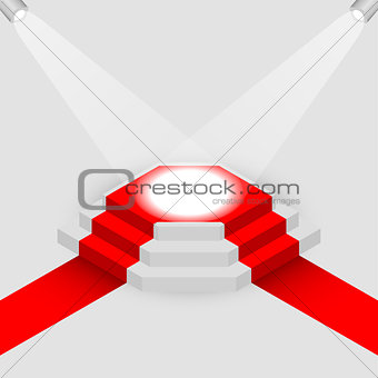Illuminated square podium isometric, vector illustration.