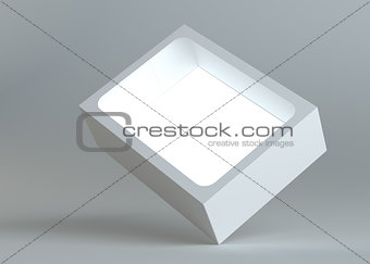 A realistic white empty packaging cardboard box