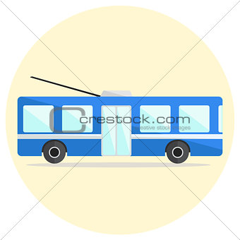 Cute colorful flat trolley bus icon