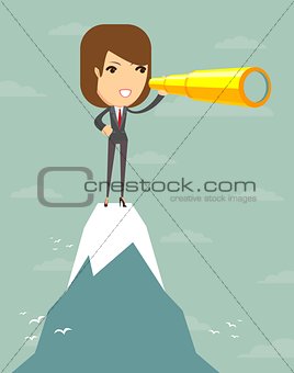 Woman on the top looking into the spyglass,
