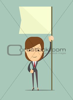 businesswoman holding white flag. Place for text