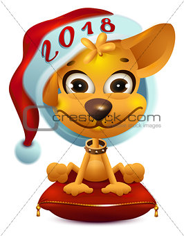 Yellow dog in santa hat symbol 2018