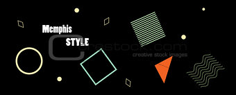 Modern poster, brochure or card geometric figures in Memphis style, perfect for web background or print wrapping decoration and fashion textile, fabric design.