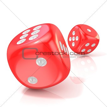 Two red game dices. 3D