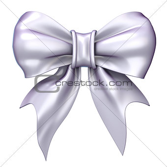 White, satin, glossy ribbon bow. 3D
