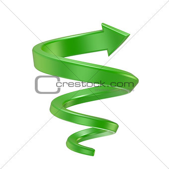 Green spiral arrow. Side view. 3D