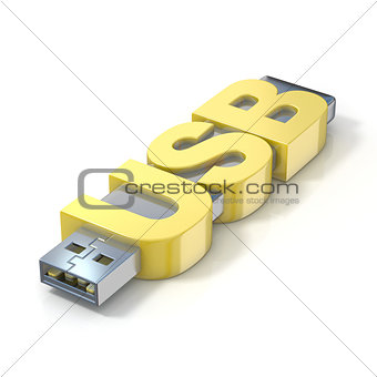 USB flash memory, made with the word USB. 3D