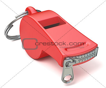 Red whistle with a closed zipper. 3D