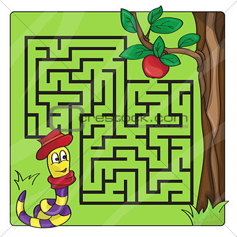 Labyrinth, maze for kids. Entry and exit - Help the worm to crawl to apple