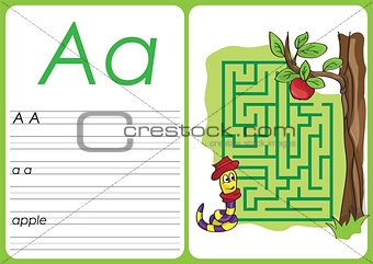 Alphabet A-Z - puzzle Worksheet - a - apple