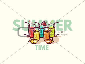 Summer cocktails flat icon illustration.