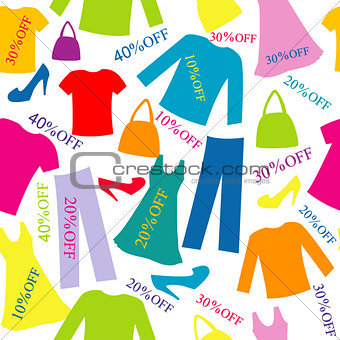  Shopping sale seamless  with woman  clothes, , bags, shoes and 