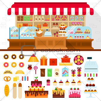Bakery with confectionery on the shelves