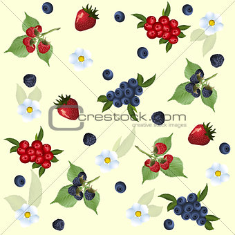 seamless pattern of strawberry, raspberry, blueberry