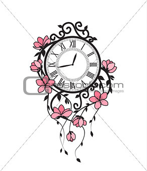 Sakura flowers and clock