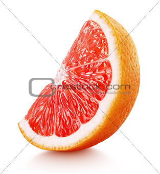 wedge of pink grapefruit citrus fruit isolated on white