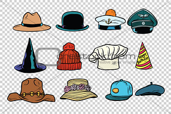 Hat set collection on isolated background