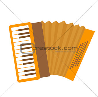 Accordion icon flat, cartoon style. Musical instrument isolated on white background. Vector illustration, clip-art.