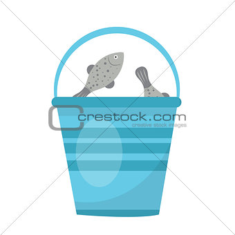 Bucket of fish. icon flat, cartoon style. Isolated on white background. Vector illustration, clip-art.