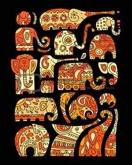 Ornate elephant collection, sketch for your design