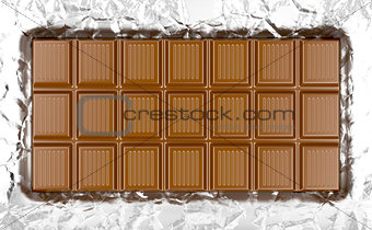 Chocolate bar on aluminum foil 