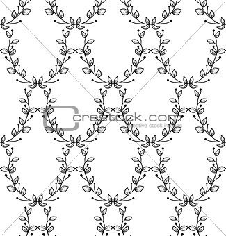 Vector Black Seamless Pattern with Drawn Branches, Plants